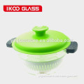 2000ml heat resistant borosilicate glass round steam casserole with PP lid